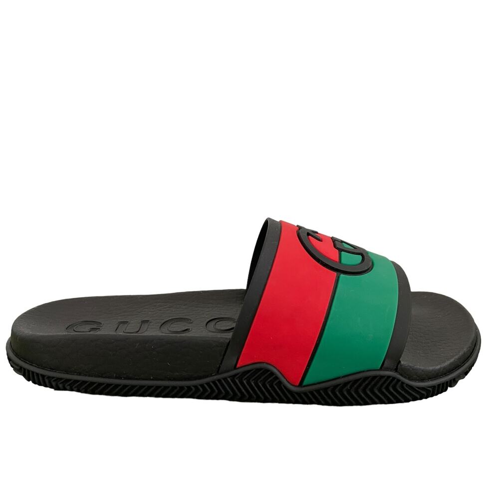GUCCI Women's Interlocking G Slide Sandal Black Red Green Size 37 NEW - Picture 4 of 15